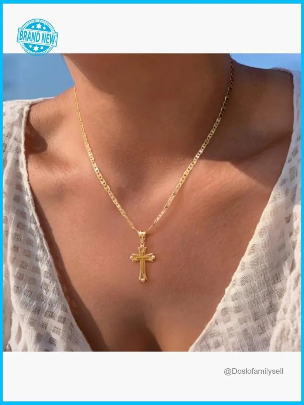 Double Cross Pendant Necklace 14K Gold Elegant Minimal Chic Faith Jewelry